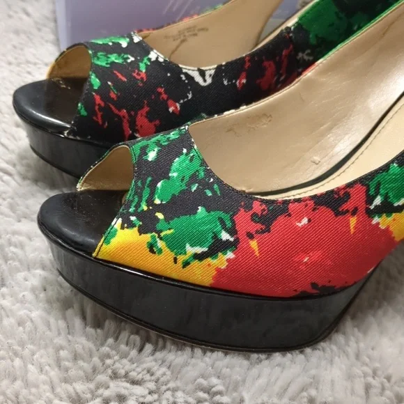 Marc Fisher Open Toe Platform Heels, Red Black Green Yellow White, Size 9.5 M - Picture 5 of 15